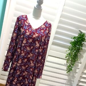 Madewell Burgundy Floral Long Sleeve Dress